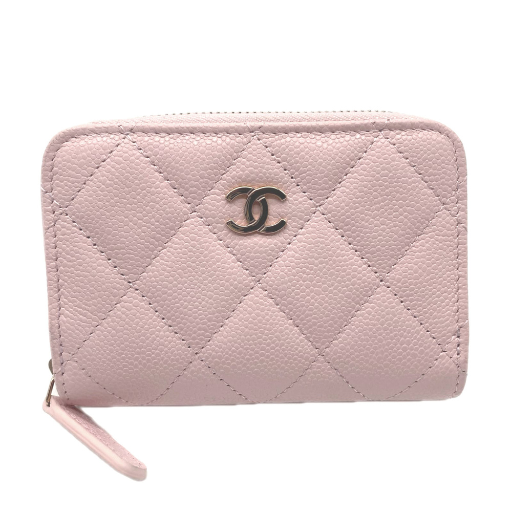 CHANEL Caviar Skin Matelassé Wallet/Coin Case AP0216 Pink Women's